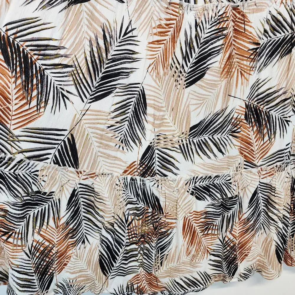 Robert Louis Tropical Print Maxi Skirt Size L Brown Tiered 100% Rayon Vacation